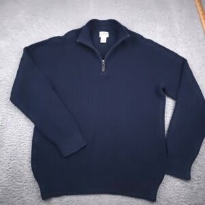 L.L.Bean Mens Cashmere Sweater Size Large Tall Navy Waffle Knit Quarter Zip